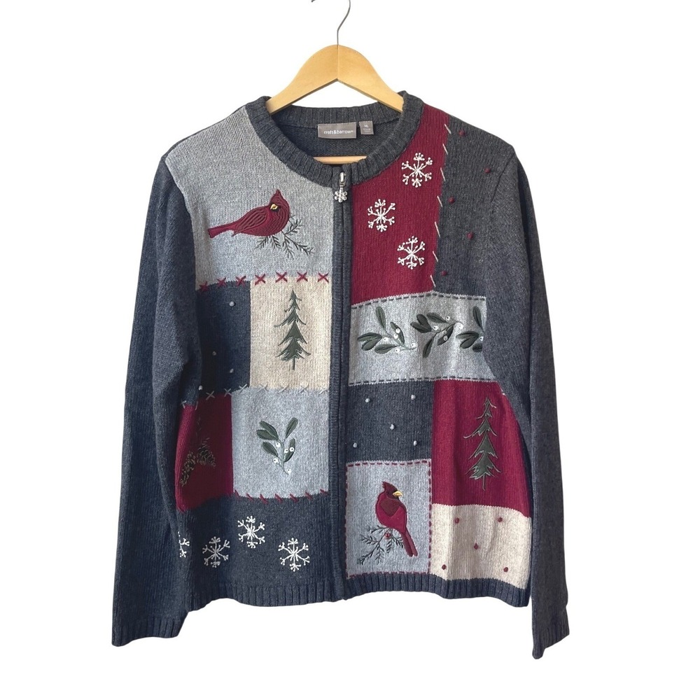 Croft Barrow Womens Holiday Christmas‎ Sweater XL Bird Snowflake Teacher Rare